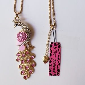 Pink Rhinestone Peacock Necklace